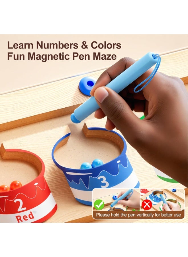 بوبي مجموعة من قطعتين - مسار مغناطيسي للألوان والأرقام - لوحة بازل خشبية مونتيسوري لمطابقة الألوان وتعلم العد - ألعاب مهارات حركية دقيقة للأطفال الأولاد والبنات من عمر 2 و3 و4 و5 و6 سنوات - Image 4